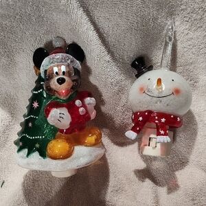 Mickey Mouse and Snowman Christmas Ornaments